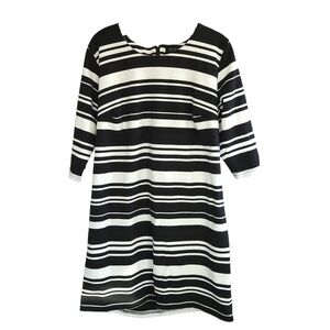 Love Ryan Women’s L Black White Striped Shift Above Knee 3/4 Sleeve Dress